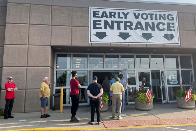 Voters line up for early voting in Ohio.